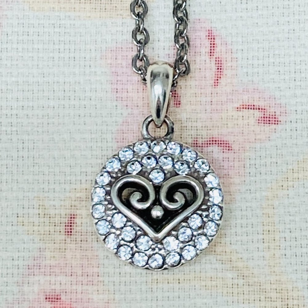 Brighton Brand Reversible Heart White Sparkly Crystal Necklace